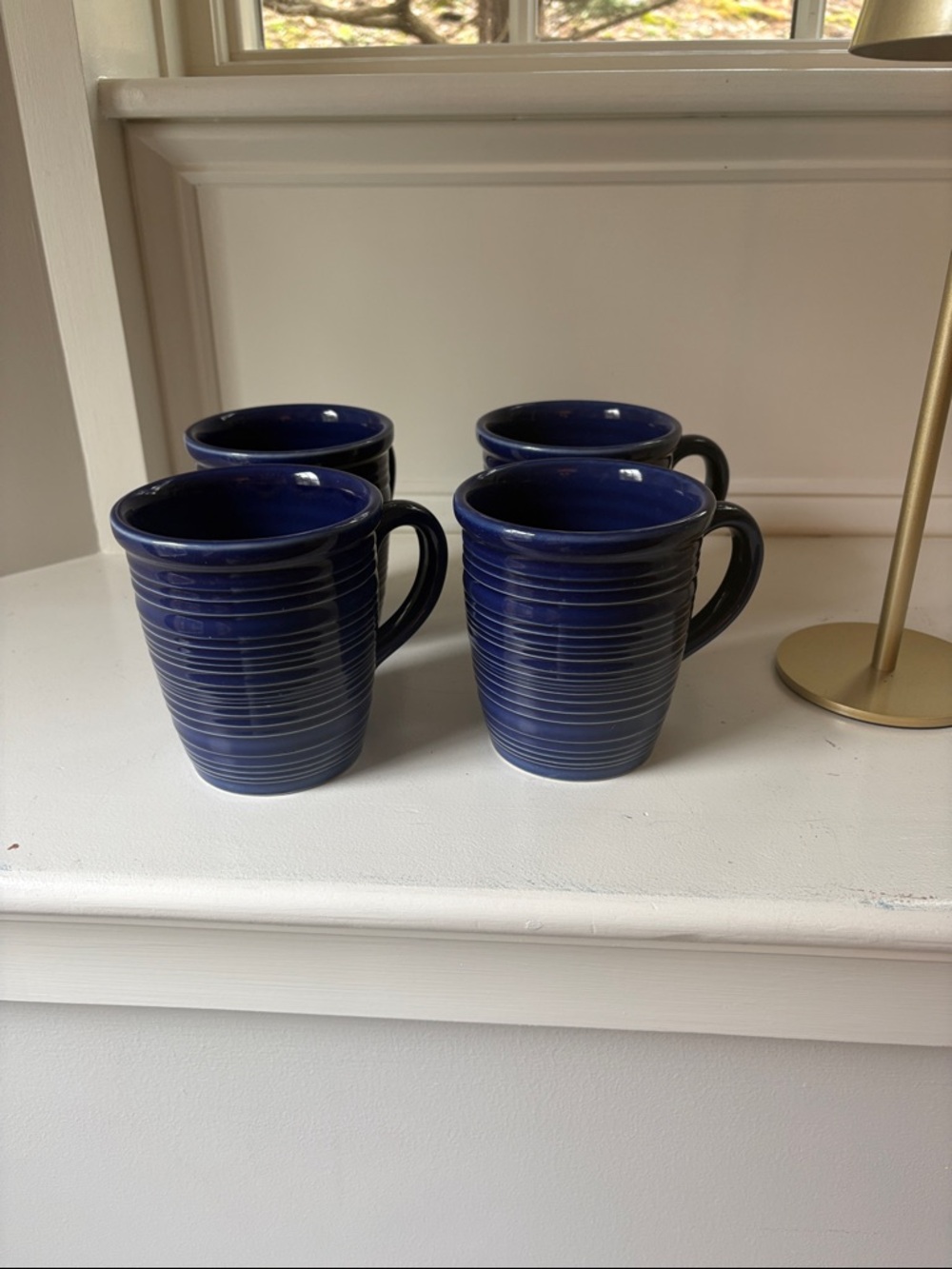 Set of 4 Deep Blue Ceramic Coffee Mugs